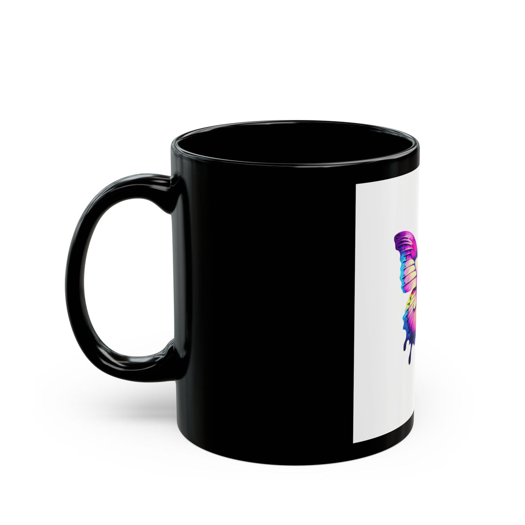 Butterfly Floral Black Mug — Colorful Butterfly & Bouquet Coffee Cup (11oz/15oz)