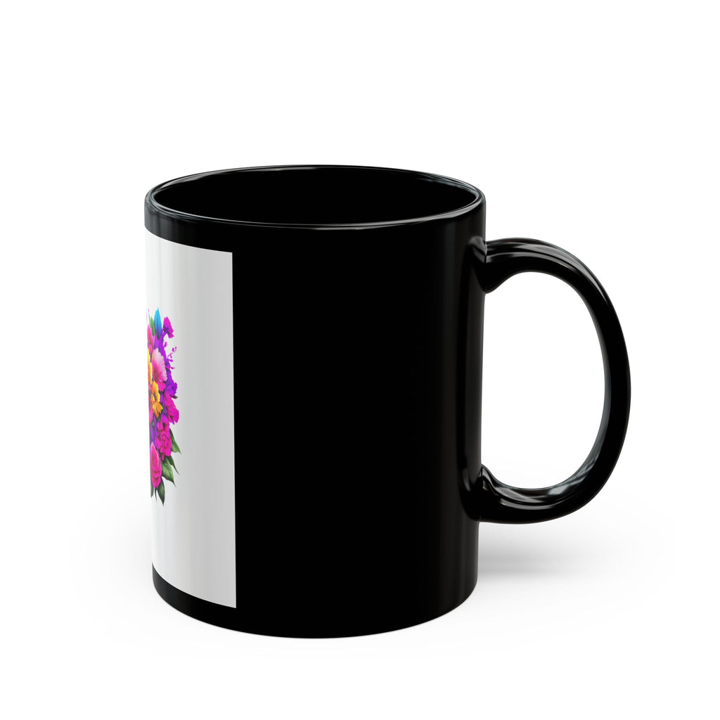 Butterfly Floral Black Mug — Colorful Butterfly & Bouquet Coffee Cup (11oz/15oz)